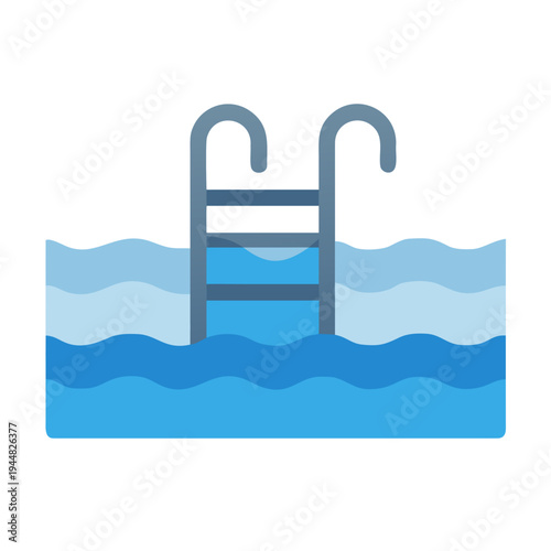 Swimming pool with ladder graphic illustration on black background for summer concept