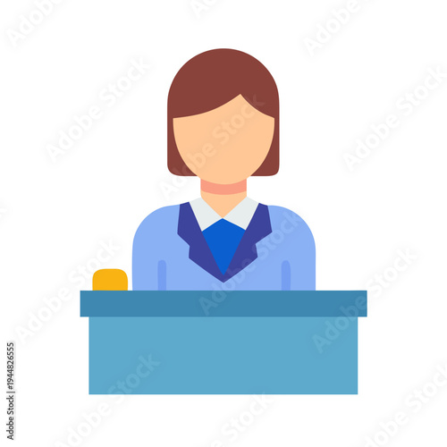 Flat vector illustration of a female professional standing behind a reception desk