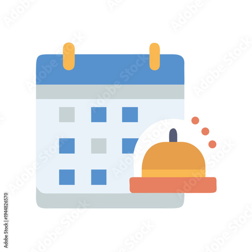Flat vector calendar with hotel reception bell icon on black background