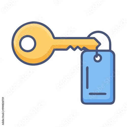 Cartoon Style Key with Fob on Black Background for Security Concepts