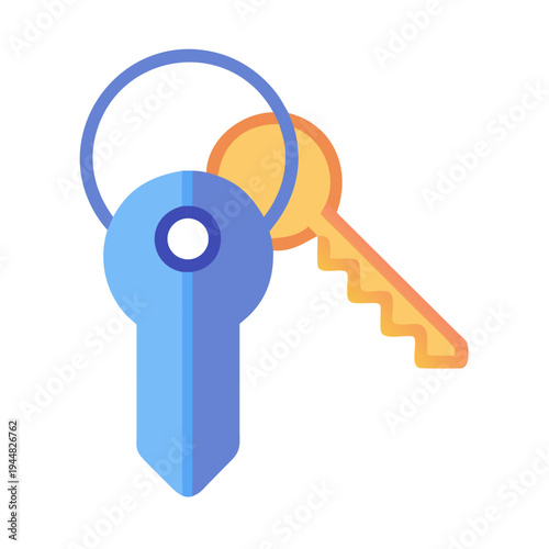 Cartoon illustration of blue and yellow keys on a keyring against black background