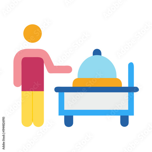 Flat Icon of Server with Food Cart: Delivery and Catering Service