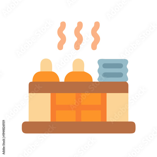 People Relaxing in Hot Tub with Steam, Flat Vector Illustration on Black Background