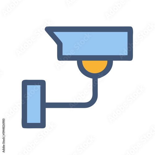Isolated CCTV camera graphic icon in light blue and yellow color palette