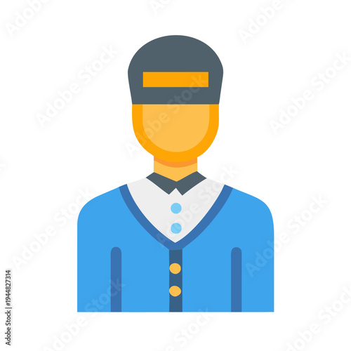 Flat vector illustration of a hotel bellhop or doorman on black background