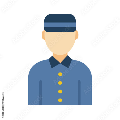 Flat icon of hotel bellhop in uniform against a black background