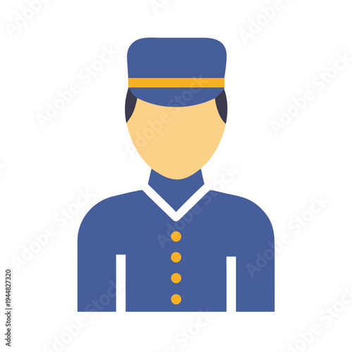 Illustration of a hotel bellhop in uniform, simple design on black background