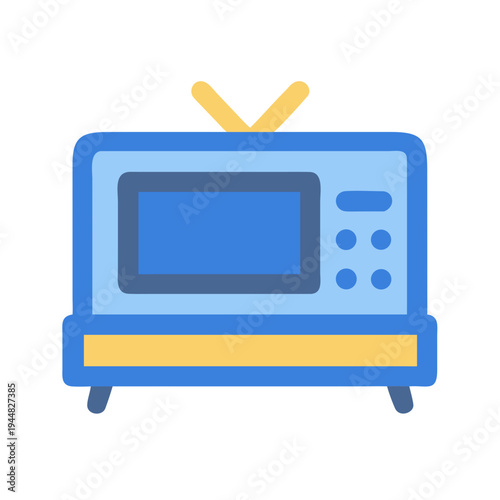Retro television icon in flat design with antenna on a black background