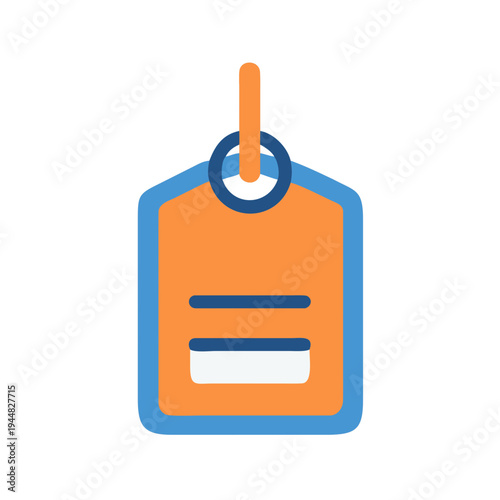 Orange and blue luggage tag with a paper insert on a black background