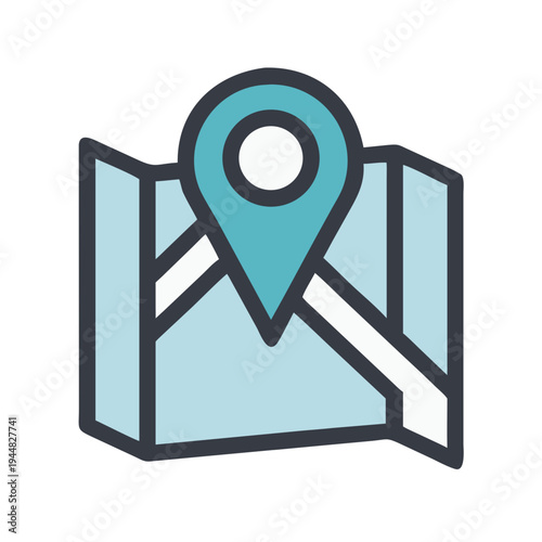 Stylized map with location pin representing navigation and location services concept