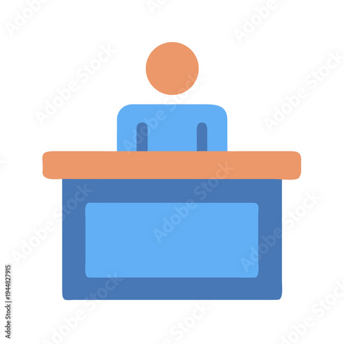 Flat Illustration of Person at Reception Desk on Black Background