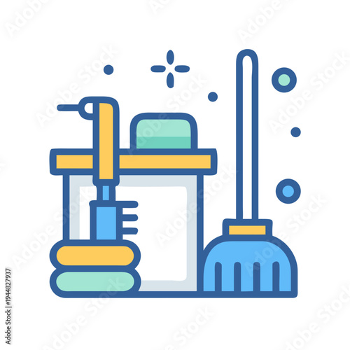 Illustrated cleaning supply bucket with mop for cleaning, hygiene and sanitation