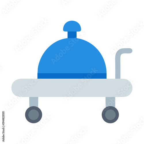 Blue and Gray Service Cart Flat Illustration on Black Background for Hotel Concepts