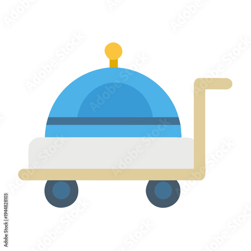 Flat illustration of a hotel room service tray on a rolling cart