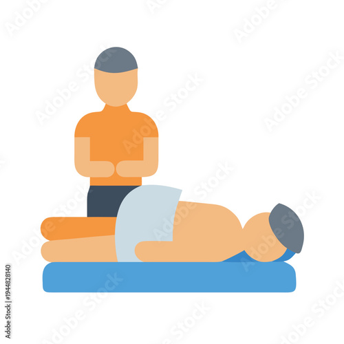 Man receiving a massage from another man on a blue massage table