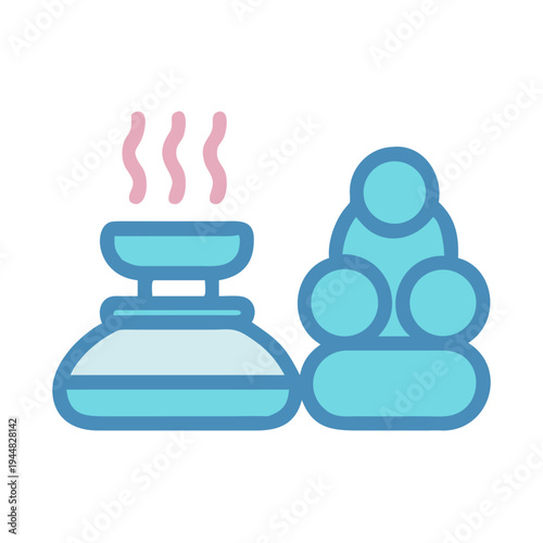 Minimalistic spa elements including a diffuser and stacked stones on black background
