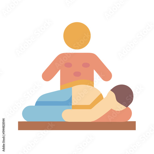Flat vector illustration of massage therapy with therapist and patient on black background