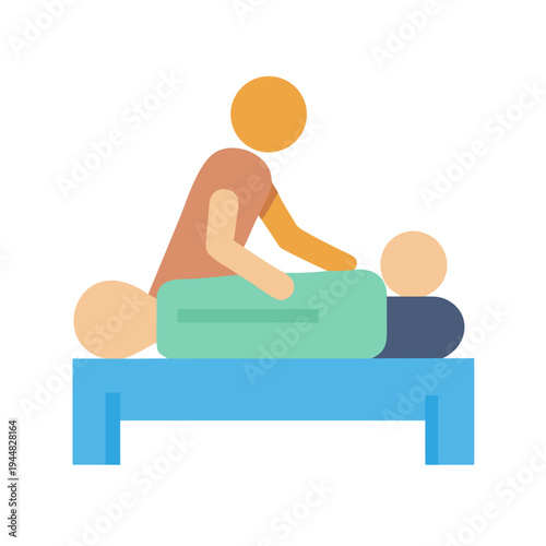 Flat illustration of a person receiving a massage on a light blue table
