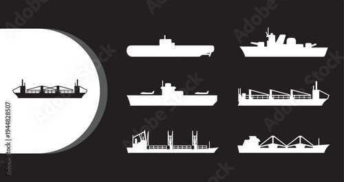 A collection of various ship silhouettes on a black background