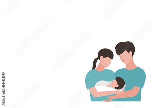 赤ちゃんを囲む夫婦のベクターイラスト素材（グリーン）