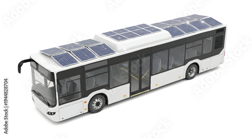 Solar powered city bus with photovoltaic panels on roof