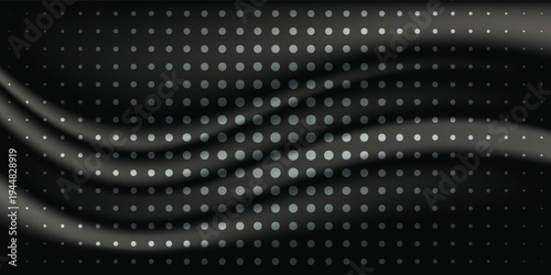 Abstract background with luxury black silk fabric with gold glitter. Texture of elegant dark cloth with gold shine, smooth satin drapery surface, vector realistic illustration