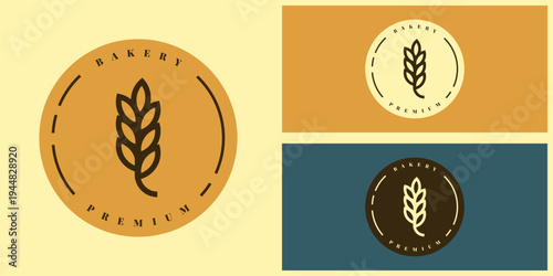 bakery premium logo set with wheat icons