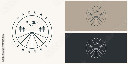 vintage travel logo, circular design, nature
