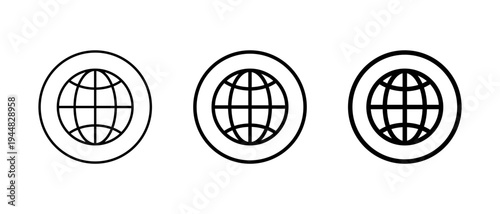 Website internet icon set in circular outline. World wide web symbol. Globe sign