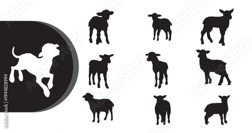 A collection of black and white goat silhouettes on a clean white background