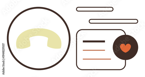 Customer support, communication, relationships, service, connection, assistance. Abstract phone receiver, text bubbles heart icon. Communication and customer support concept