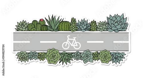 succulents on a bike lane, green plants on roadside, eco friendly transportation