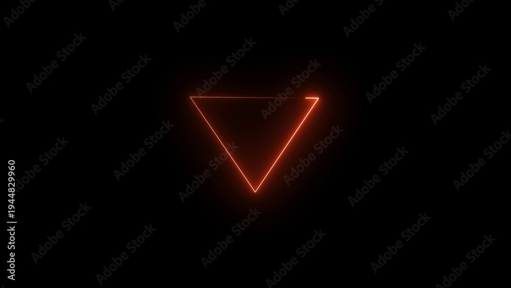 Fototapeta premium Red neon triangle on black background glowing