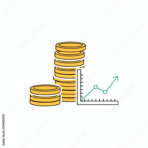 Stacked coins next to a rising line graph indicate financial growth