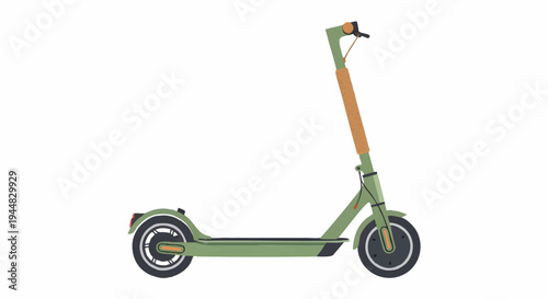 Green electric scooter with orange handle on white background