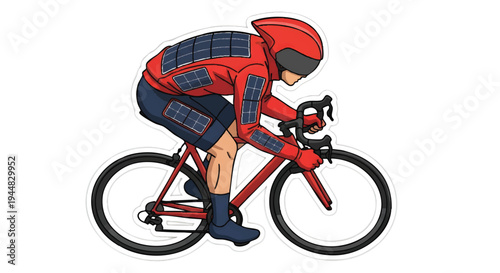 Cyclist riding red bicycle in motion