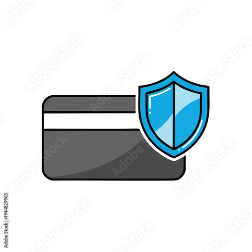A gray rectangular card is protected by a blue shield icon