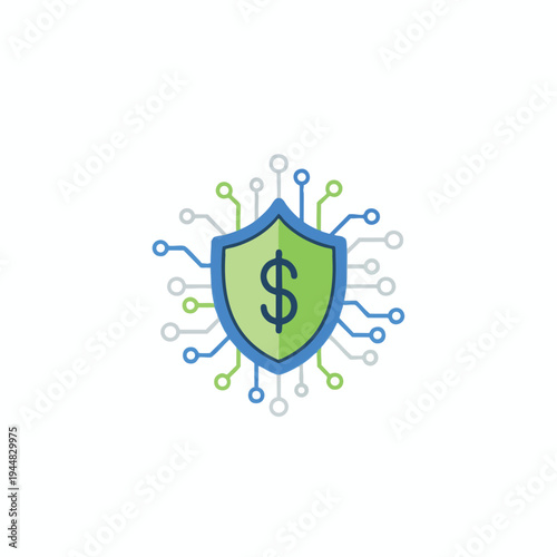 Digital shield with dollar symbol connected to circuits