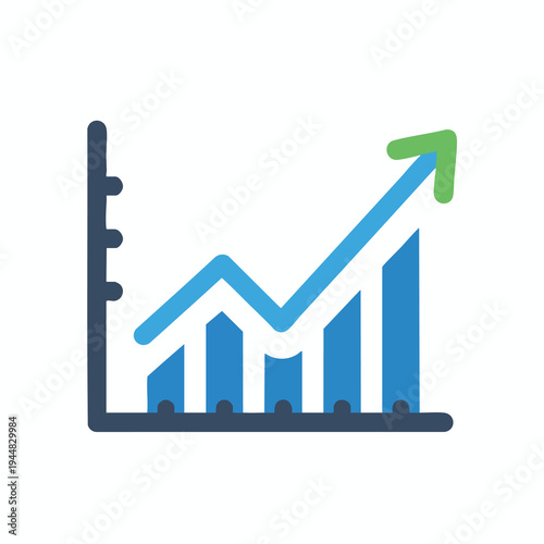 Simple line graph with rising bars and an upward-trending arrow