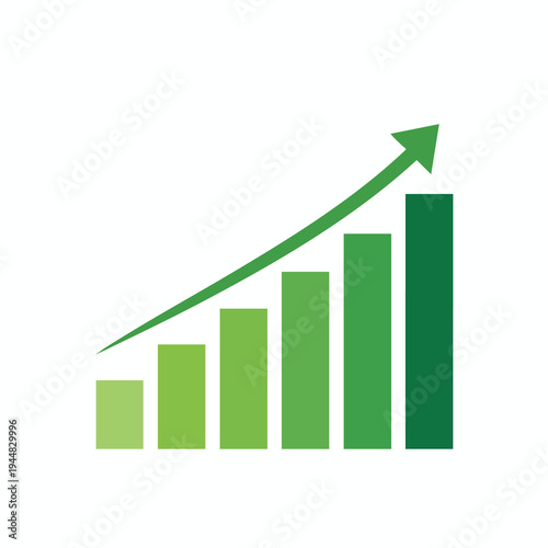 Green bar chart with arrow shows upward trend