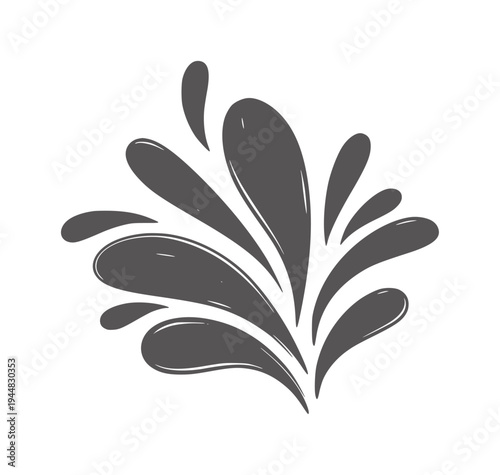 Dark grey splash liquid drops abstract shape white