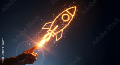 Glow Rocket Launch Representing Startup Success and Innovation