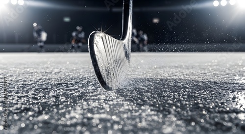 Professional Ice Hockey Stick On Frozen Stadium Rink