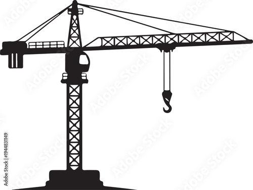 Dramatic Perspective Tower Crane Construction Site View in Metropolis Cityscape Downtown District