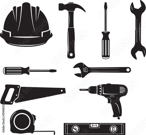Tools for construction and maintenance in a workshop or garage