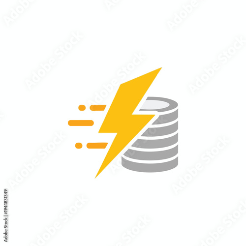 Yellow lightning bolt striking stacked grey discs with motion lines