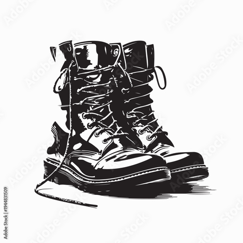 Tactical Combat Boots Vector Illustration Outdoor Adventure Footwear Silhouette