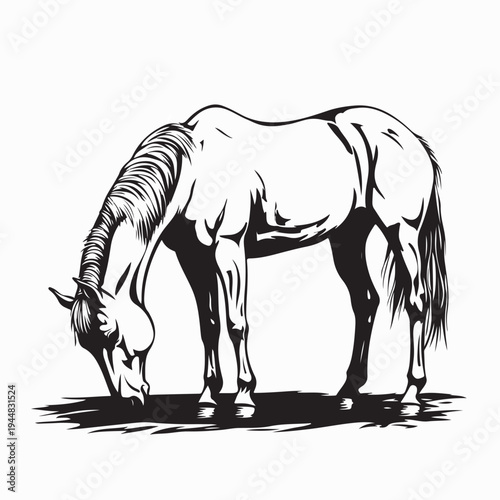 Horse Eating Grass Logo Vector Wild Animal Nature Symbol