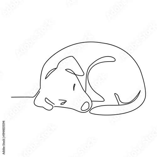 Cute Sleeping Puppy Dog Curled Up Continuous Line Art