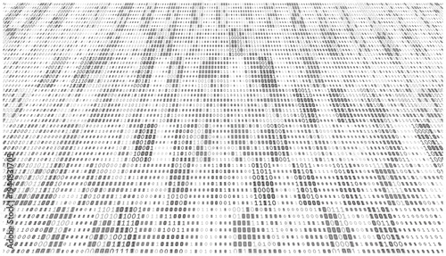 Digital Flux - Artistic Curvilinear Perspective of Binary Data Arrays in Grayscale